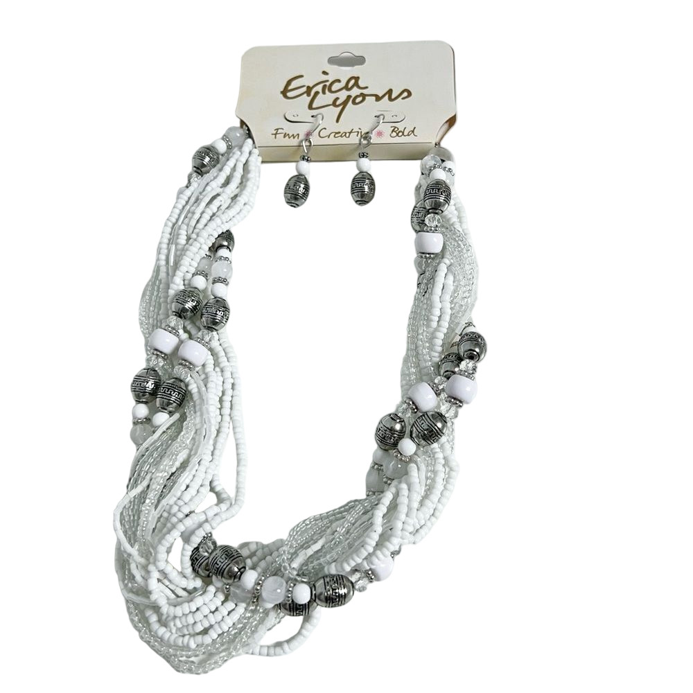 🍭4/$20 New Erica Lyons Beaded Twist Statement Necklace and Earring set